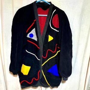 Vintage Sally Von Werlhof Colorful Art Deco Reversible Open Jacket One Size